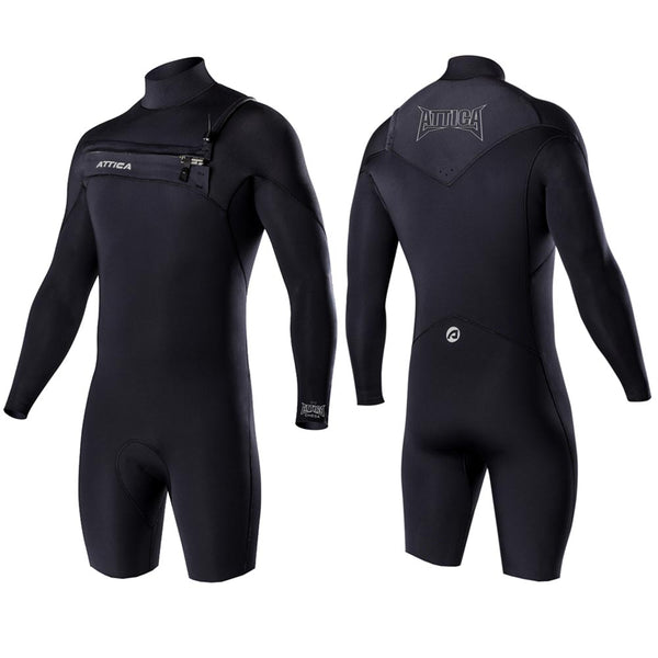 Attica Omega 2/2mm Chestzip L/S Springsuit - Black/ Silver